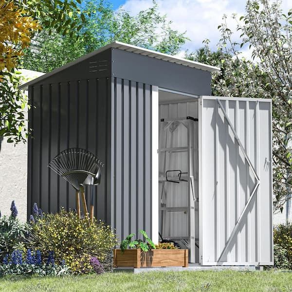 5 x 3 Ft Outdoor Storage Shed, Small Metal Garden Tool Shed with Single Lockable Door, Gray (15 sq. ft. )