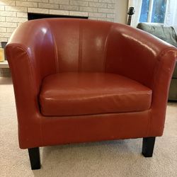 RED Faux Leather Accent Club Barrel Chair