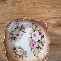 Brown Square Plate With Pink Flowers 