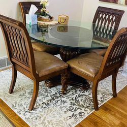 Glass And Wood Dining Table And 4 Chairs 