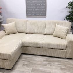 Beautiful! Beige Sectional Sofa W/ Pull - Out Bed And Storage- Chaise - On Sale $545