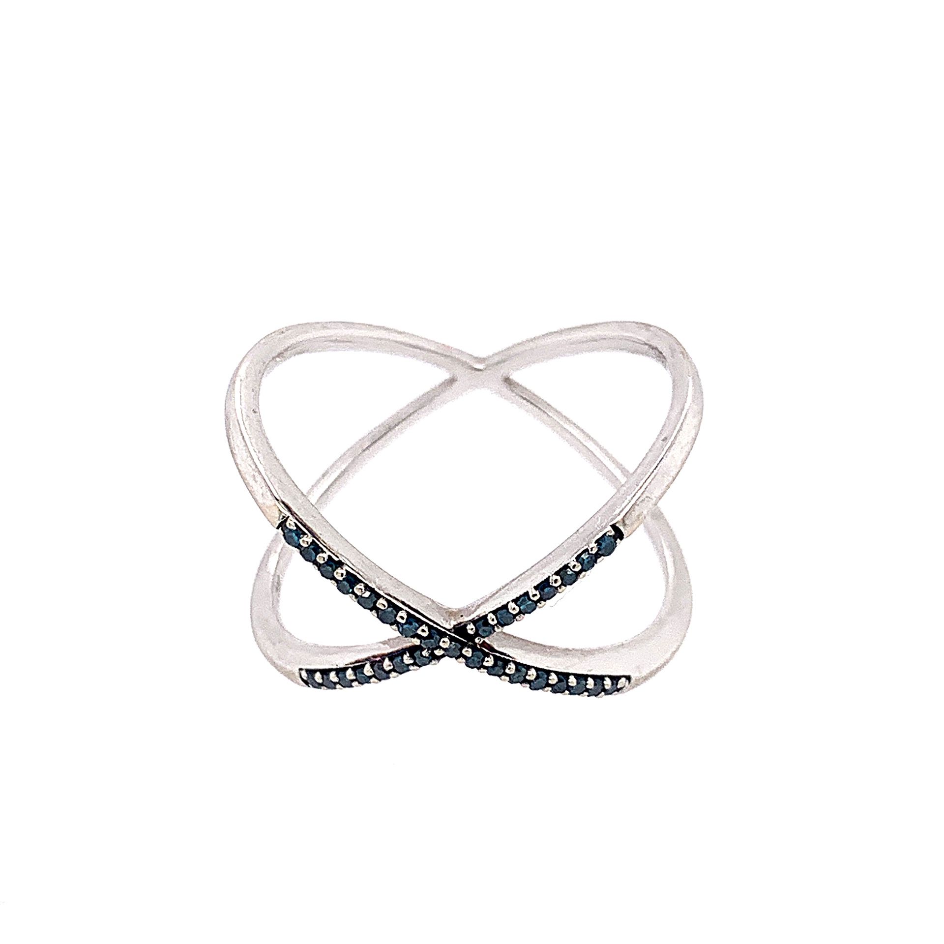 10k Blue Diamond Criss Cross Ring