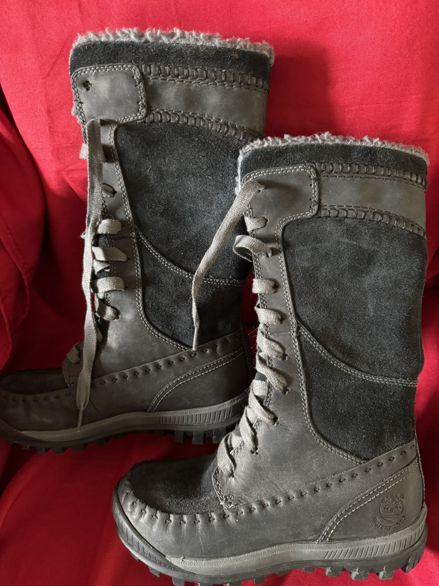 Timberland Black Suede Mid Calf Lace Up Front Waterproof Boots Size 5 1/2