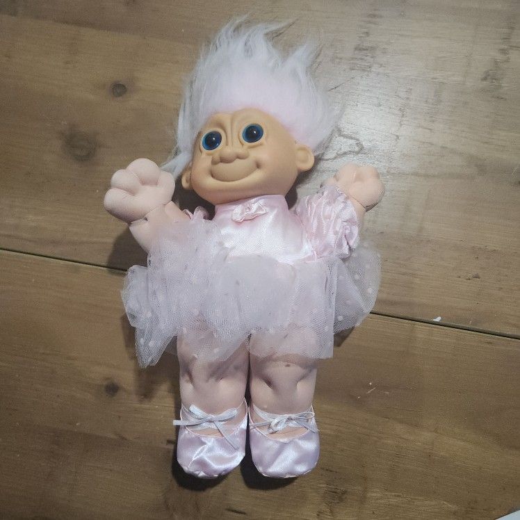 Russ Berrie Plush Troll Ballerina Doll 12" Tutu Slippers 1980's 2324 Vintage