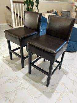 Set of 2 Chocolate Brown Leather Barstools