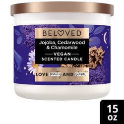 Beloved Love Rest Jojoba Cedarwood Chamoile 3 wick Vegan Candle 15oz