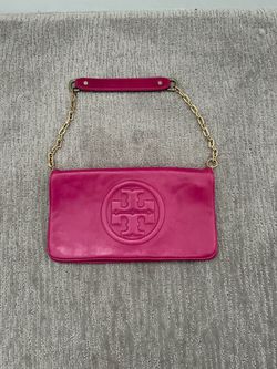 Tory Burch Fuchsia (Pink) Leather Shoulder Bag with Gold Chain