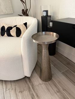 Hammered metal silver side table