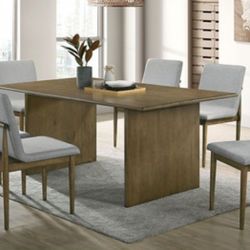 Brand New Natural Tone & Grey Mid Century Modern Style 7pc Formal Dining Table Set 