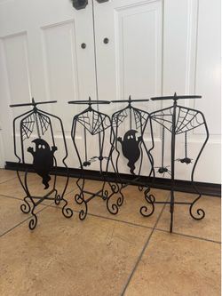 Four Wrought Iron Halloween Candleholders