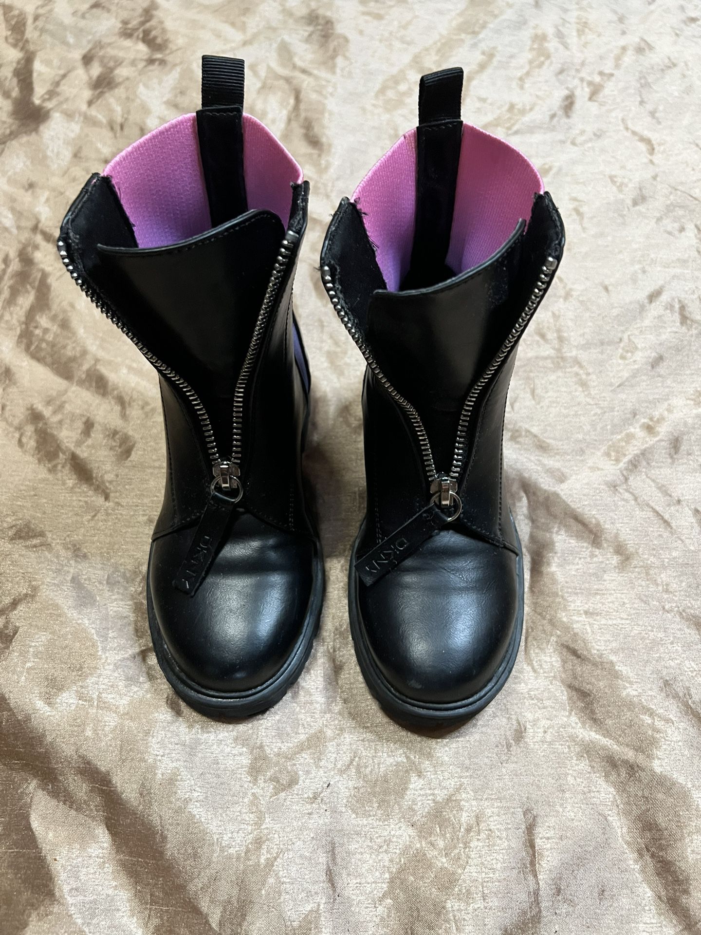 DKNY Toddler Girls Size 11 Moto Boots Black Pink Logo Combat Zipper retro and st