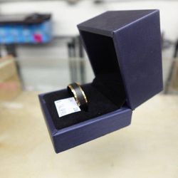 Black Tungsten Ring for Men Wedding Band Gold Step Edge Size 12
