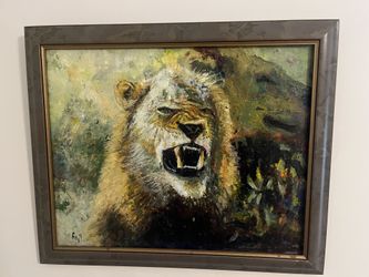 Lion Original Painting Art By Les Smith Framed