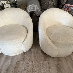 Swivel Barrel Chair, Upholstered Modern Round Accent Arm Chairs, 360° Swivel Single Sofa Armchair for Living Room and Bedroom, Curry Boucle