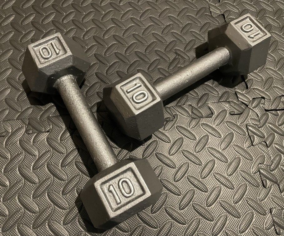 Set Of Cast Iron Hexagonal Dumbbells 10 # 