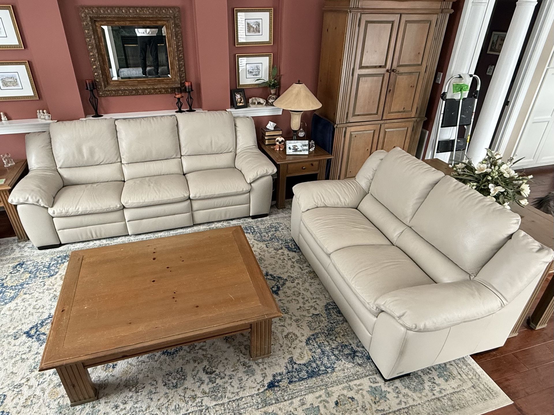 Natuzzi Power Reclining Leather Sofa And Matching Loveseat