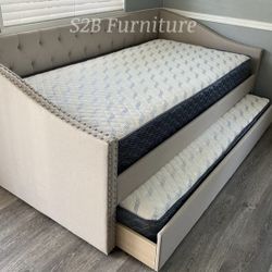 Twin/twin Size Light Brown Daybed W Ortho Mattress 