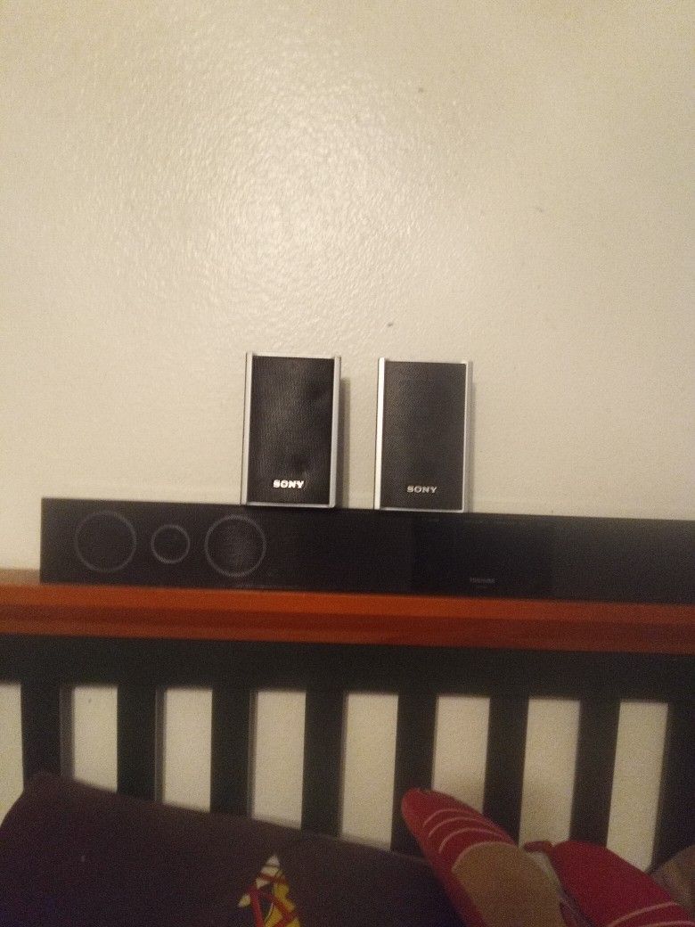 Toshiba Sound Bar And Also Have Two Sony Surround Sound Speakers 
