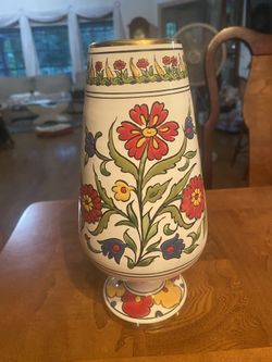 Manousakis Keratik Rodos Greece Floral 9” Vase Handmade