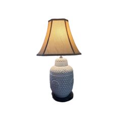 Vintage Blanc de Chine White Porcelain Table Lamp Chinoiserie Pierced Morihiro Sangyo
