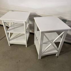 New Set of 2 RAAMZO White Finish Wooden X-Design Chair Side End Table with 3-tier Shelf 