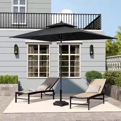 New Crestlive 10 ft. x 6.5 ft. Aluminum Double Top Market Tilt Patio Umbrella Only, Black
