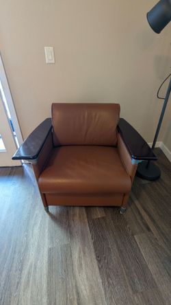 Leather Armchair with Wood Accents