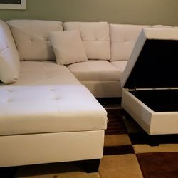 White Leather Sectional and Storage Ottoman *BRAND NEW-IN-BOX*