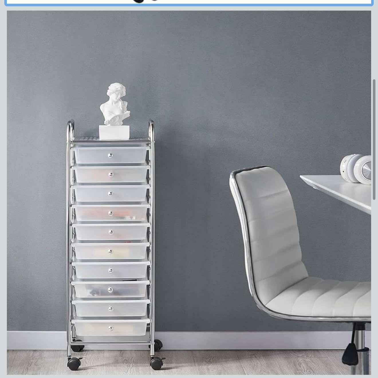 10 Drawer Cart Rolling Plastic Storage Cart and Organizer , White L-20