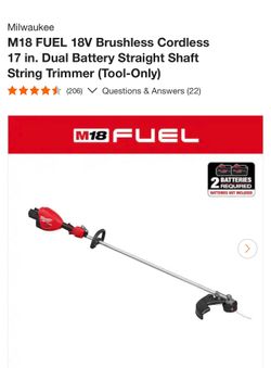 M18 FUEL 18V Brushless Cordless 17 in. Dual Battery Straight Shaft String Trimmer (Tool-Only)
