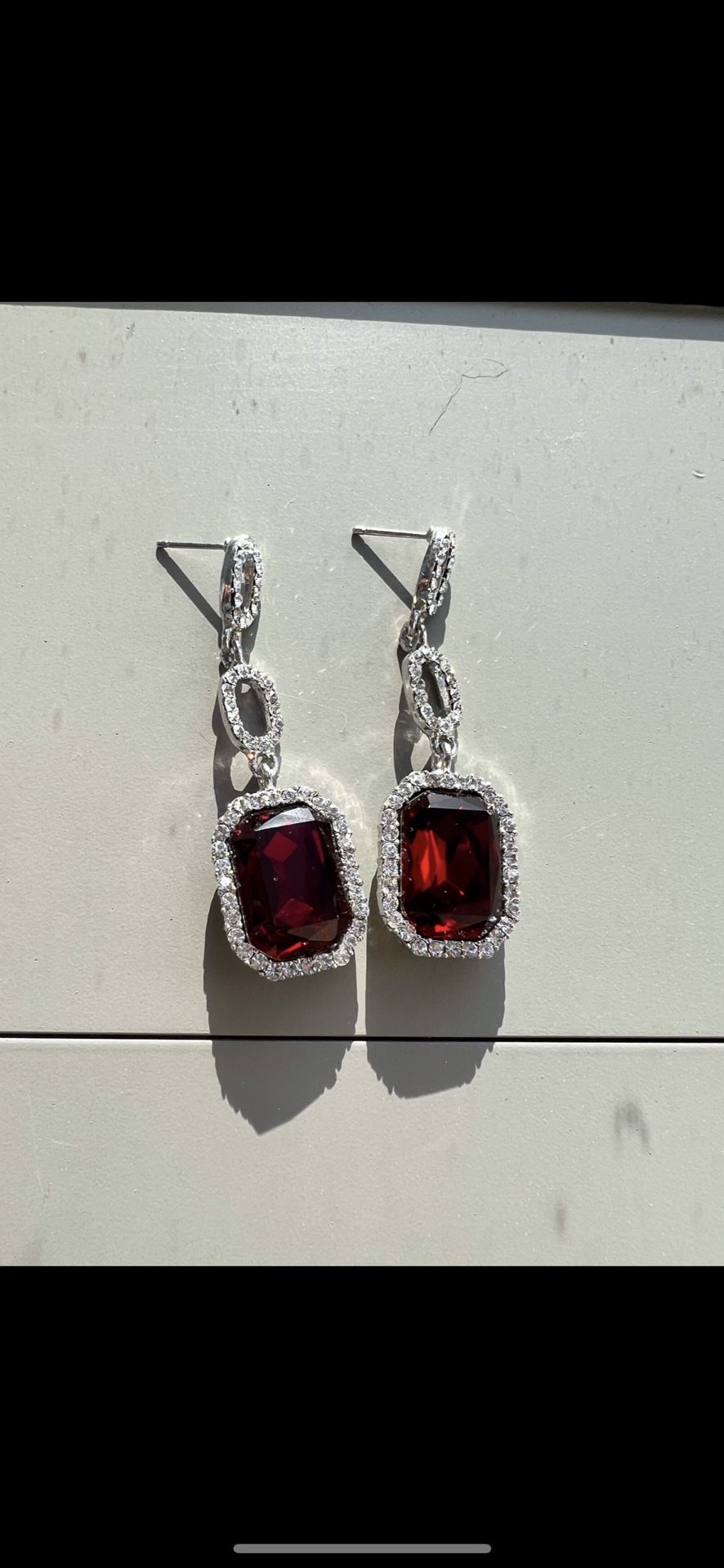 Large Red Crystal and Diamond Drop Earrings