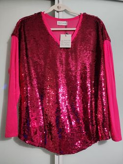 Gibson & Latimer Sz S Sequin Hot Fuschia Blouse BNWT