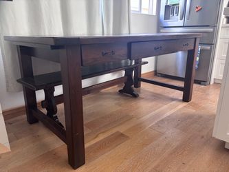 Dark Wood Farmhouse Dining Table with Drawers