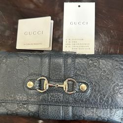 GUCCI Horsebit Leather Wallet  Navy Blue