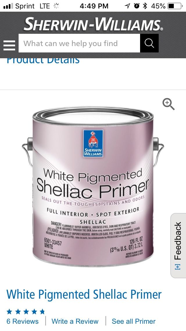 Sherwin Williams white pigmented shellac primer 2 gallons