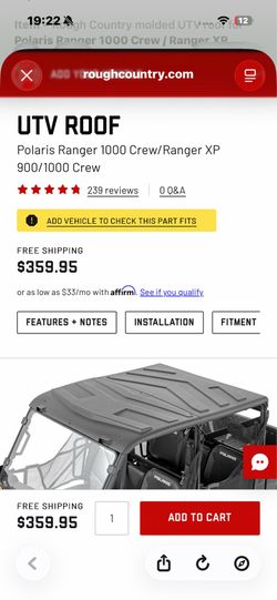 Rough Country UTV Roof for Polaris Ranger 1000 Crew / XP 900/1000 Crew