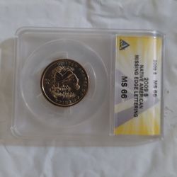 2009 1 Dollar Native American Coin Ms66 Missing Edge Letter 