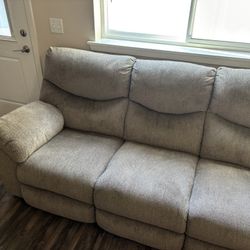 Tan Textured Manual Reclinging Couch 