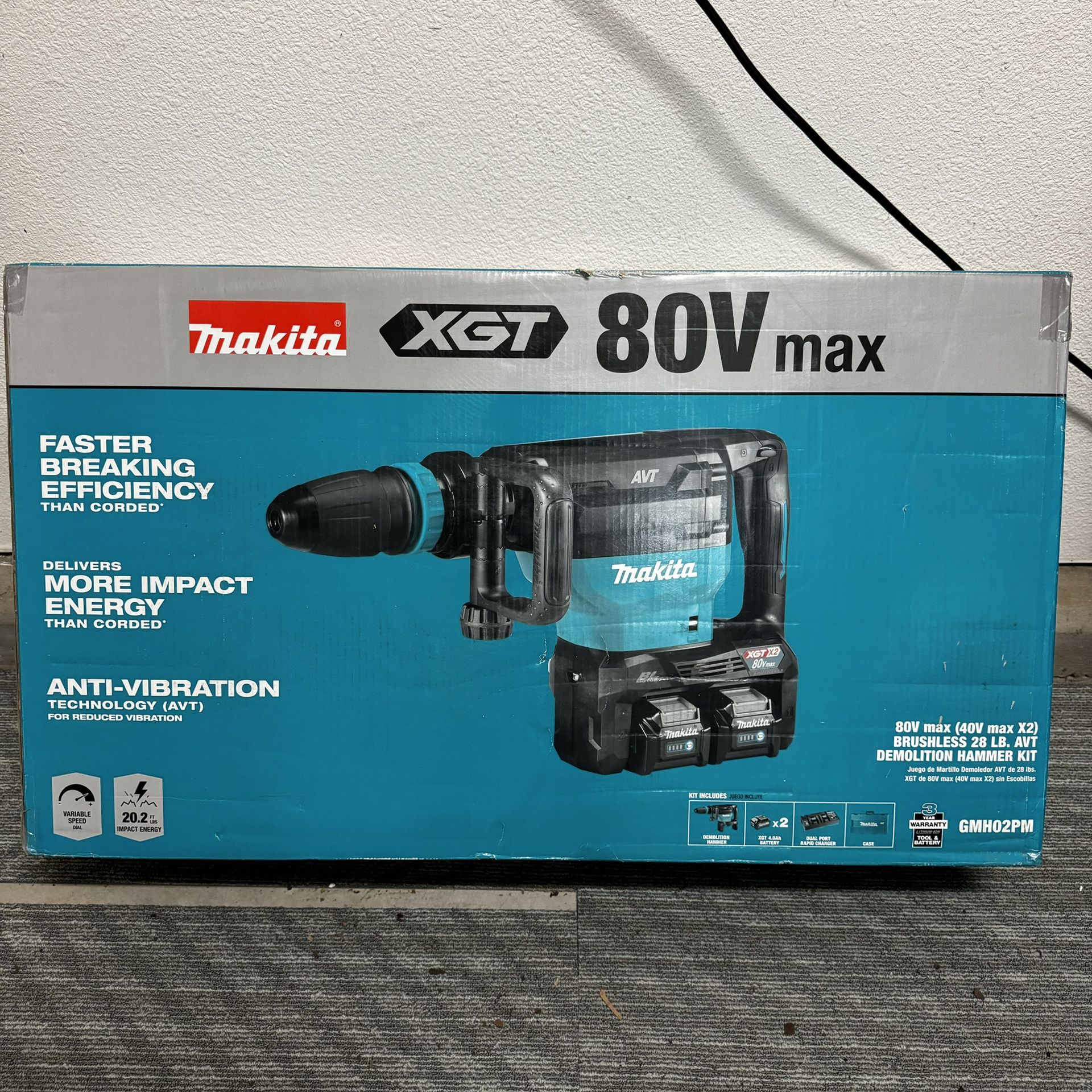 Makita - 40V max X2 XGT 80V max Brushless Cordless 28 lb. AVT Demolition Hammer Kit, AWS 4.0Ah