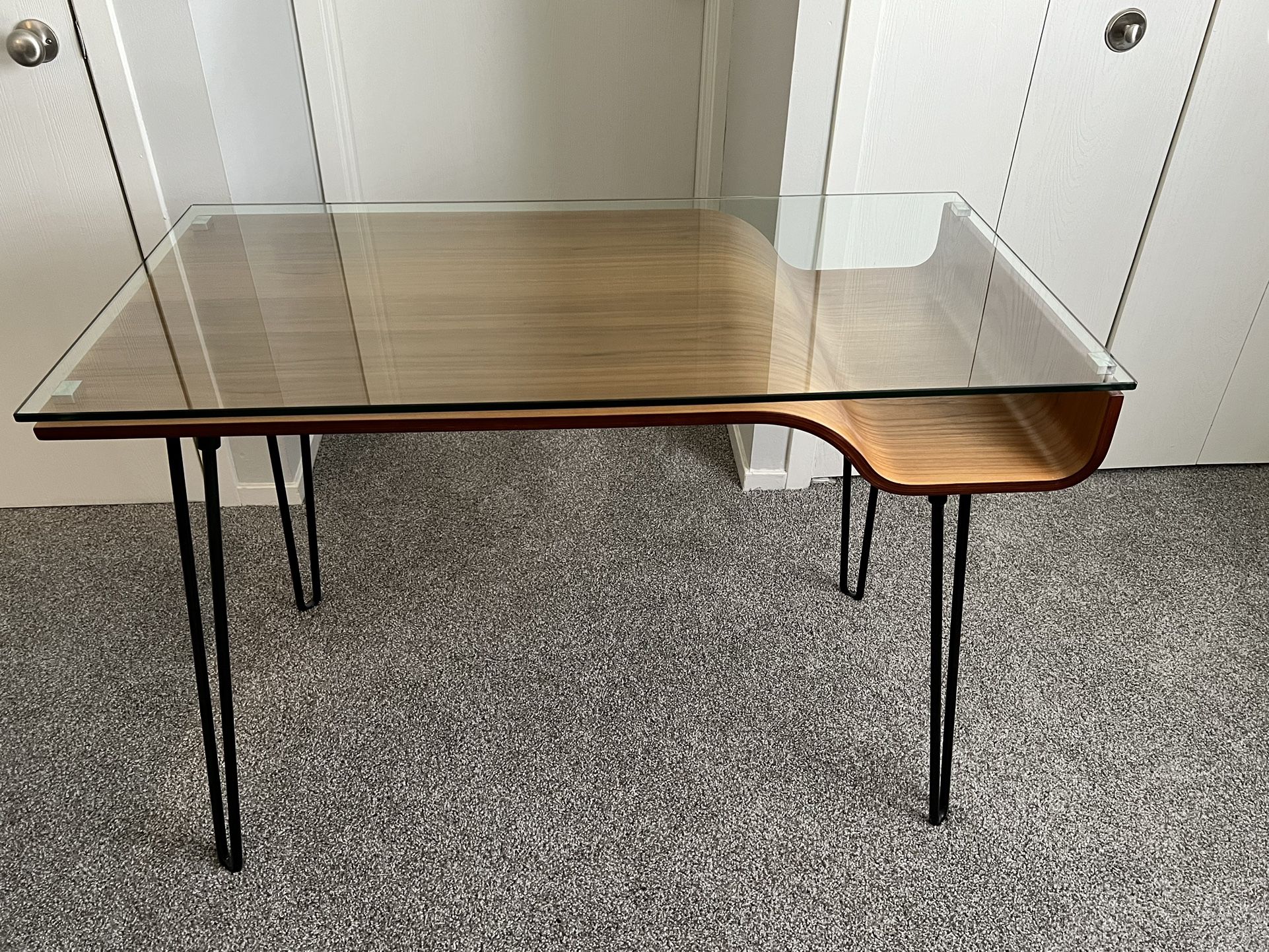Beautiful Like New Glass Top Wooden Desk - Excellent Condition 