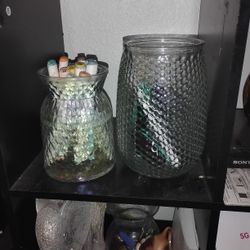 Glass Vases, Hand Made Matching Pair