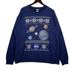 NASA Ugly Christmas Planet Print Sweatshirt Mens SZ XL