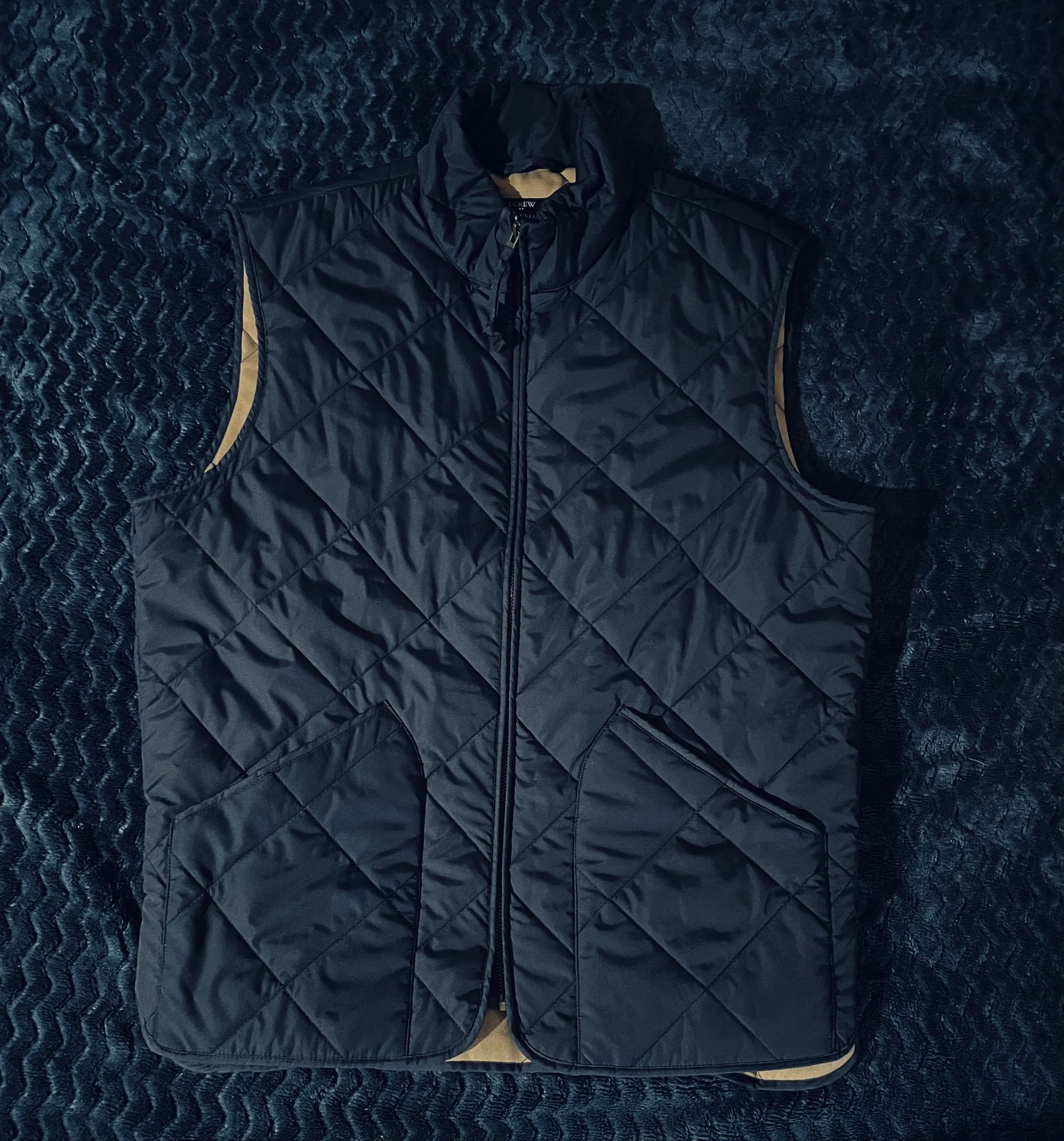 J Crew Vest Men's M Blue Quilted Outerwear New York Full Zip Pockets Puffer