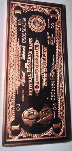 Copper One Dollar Bill Novelty Bar