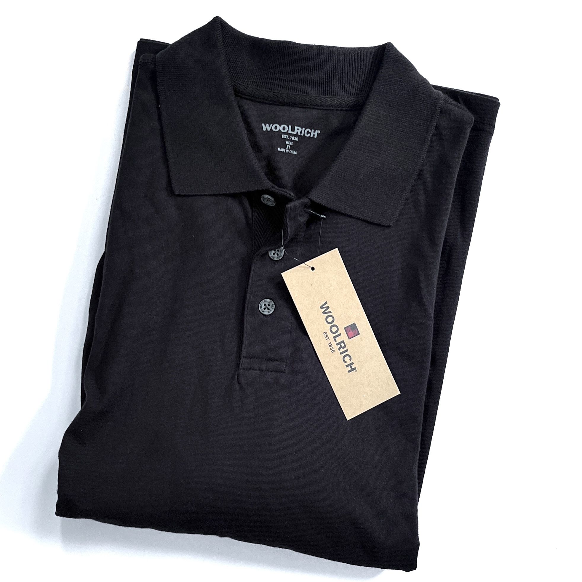 NWT New Men’s Woolrich Garment-Dyed First Forks Cotton Knit Polo in Black (XL)