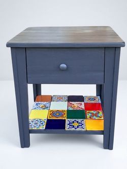 Painted wooden nightstand/accent table with handmade Talavera tile