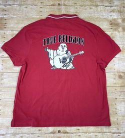 True Religion Men's TR Logo Trim Relaxed Polo Size XXL Red Dahlia Shirt - NWT
