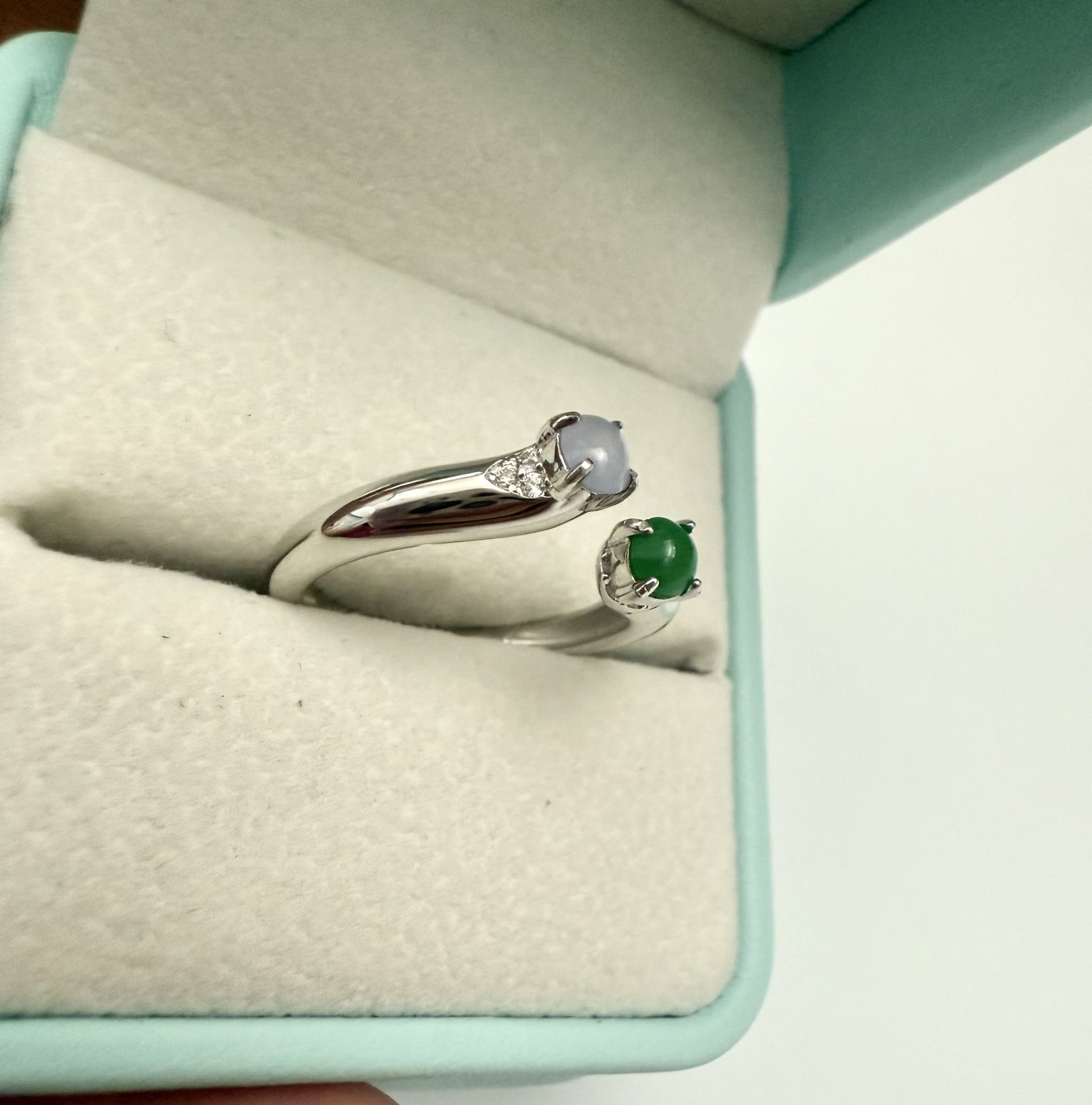 Double Jade Ring with Green and Purple Jade Sterling Silver