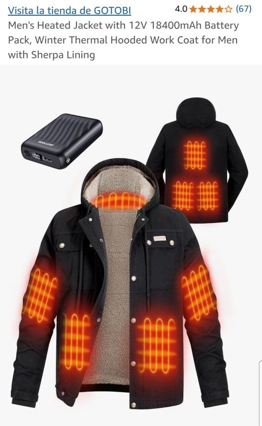 Men Heated Jacket, Winther Termal Hooded Work Coat 