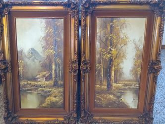 2 Late 1800s Early 1900s Landscape Paintings Framed Signed James 19" X 31"